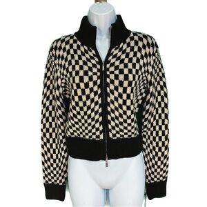 NWT William Rast Black & White Checkered 2-Way Zippered Sweater Womens Size S